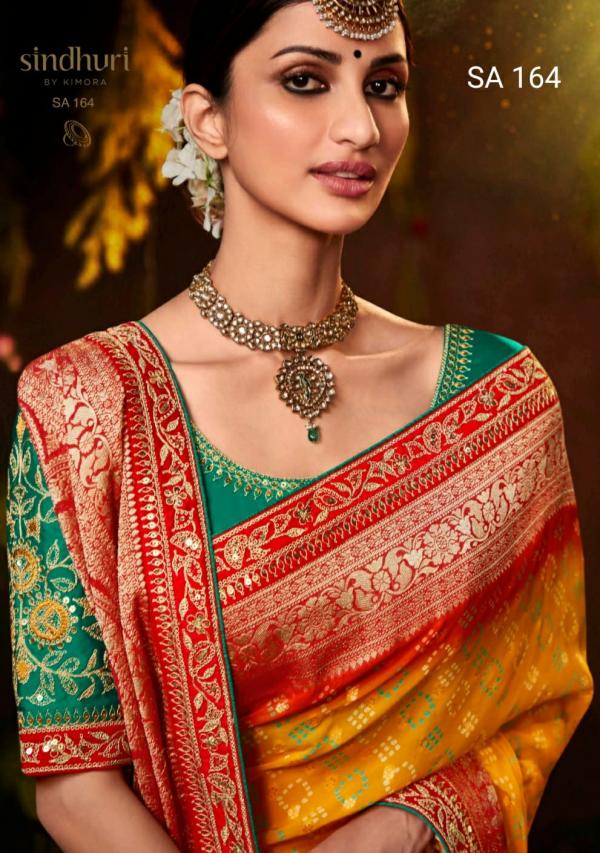 Kimora Sindhuri Bandhej Embroidery Saree Collection